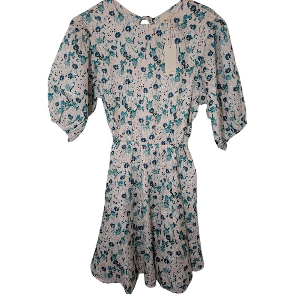 Melloday Floral Print‎ Mini Dress Open Back Tie Waist Short Sleeve M New